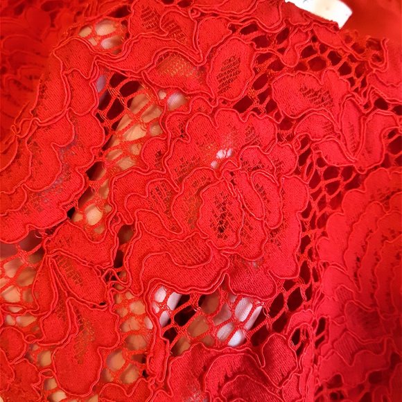 Red One Shoulder Lace Top - Picture 11 of 13